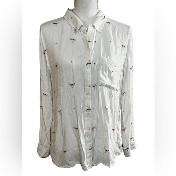 Rails Rosci Indio Bull Skull Western Print Long
Sleeves Collared Buttondown Top - Picture 1 of 6